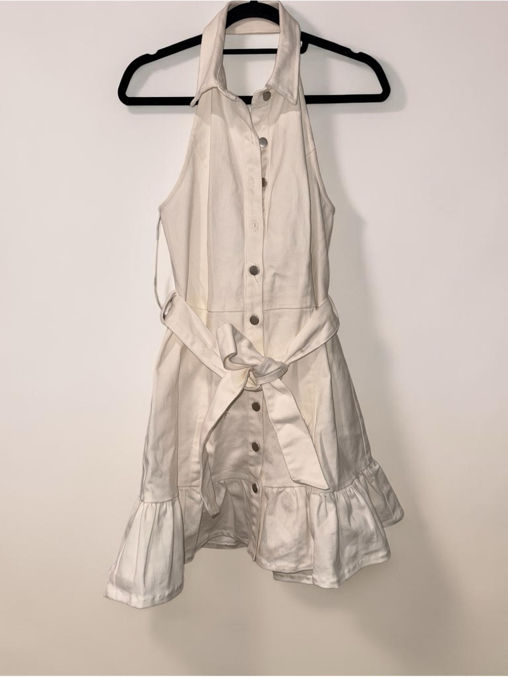 Jealous Tomato White Denim Backless Halter Button-Front Dress L BUT FITS LIKE M